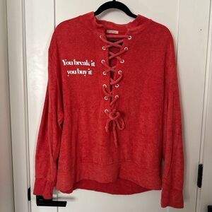 Women's Red Lace-Up Sweatshirt